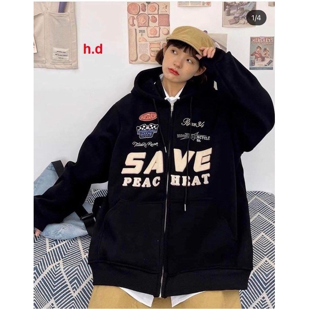 Áo khoác hoodie khoá bo tay SaVeHodie nữ form rộng dài vải nỉ chất đẹp giá rẻ không xù lông hàng quảng châu