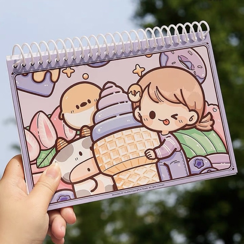 Sổ Chiết Washi Sticker Lò Xo 40 Tờ Hình Cô Gái Đáng Yêu