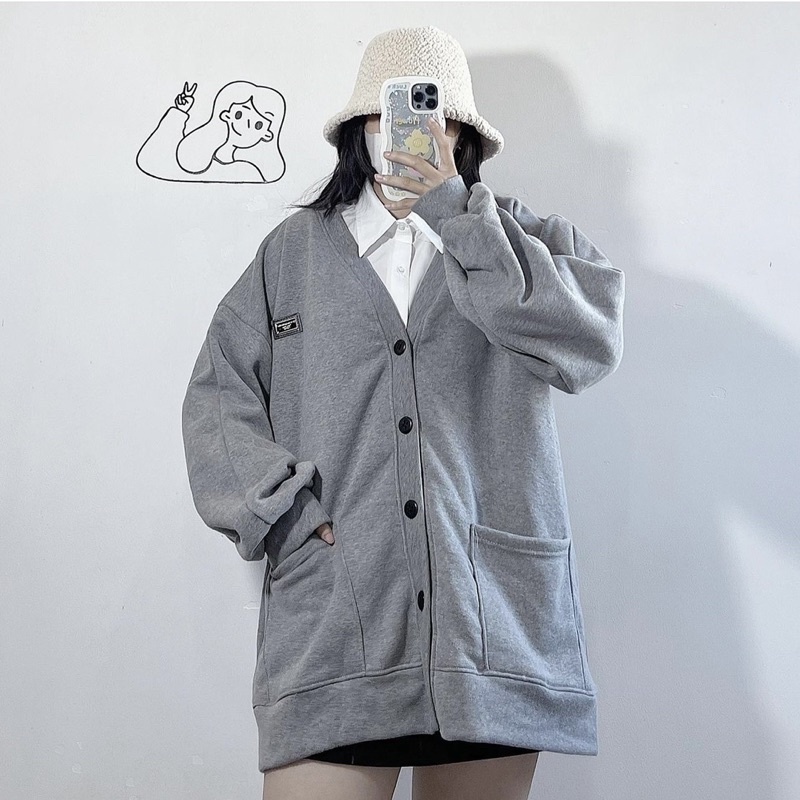 ÁO CARDIGAN XÁM FORM RỘNG