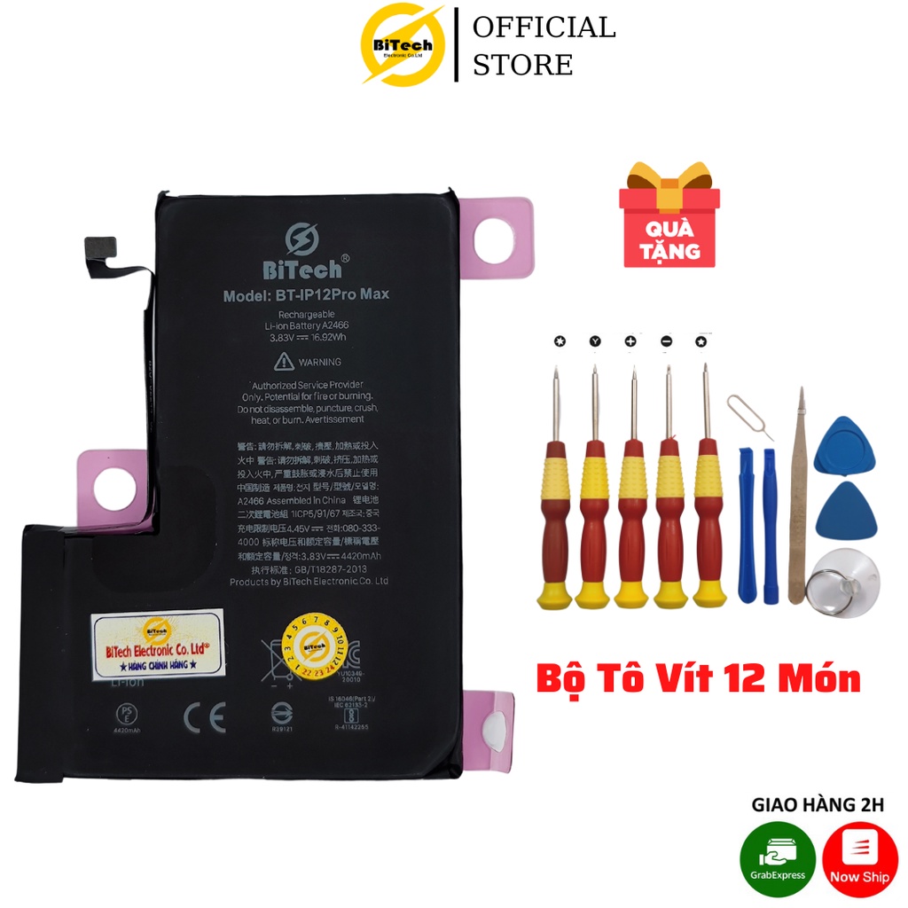 Pin IP12 PRO MAX Dung Lượng Cao BITECH 12 PRO MAX - 4420mAh ( Tặng kèm bộ vít 12 món + seal dán pin )