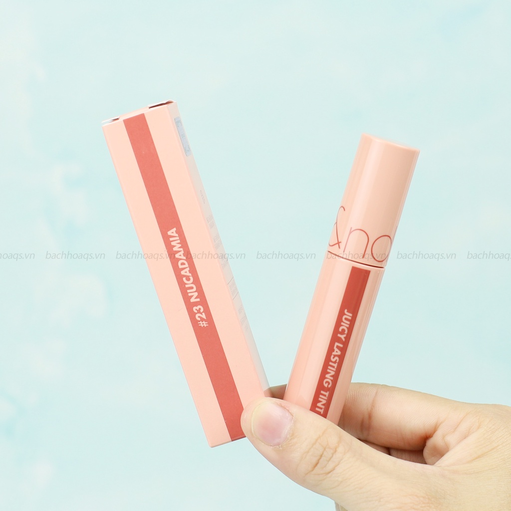 Son tint bóng căng mọng môi siêu lì lâu trôi Romand Juicy Lasting Tint màu 23 đỏ hồng đất Nucadamia Mẫu Mới