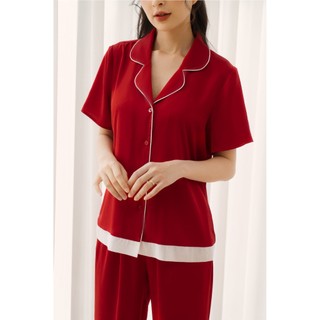 Bộ Pijama Lụa Đỏ Phối Voan Trắng Basic LPN28