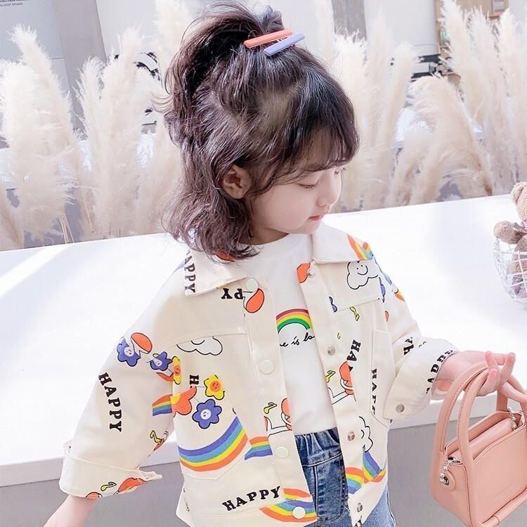 Áo Khoác Denim Dáng Rộng In Hoạt Hình Kiểu Hàn Quốc Thời Trang Xuân Thu 2022 Cho Bạn Gái