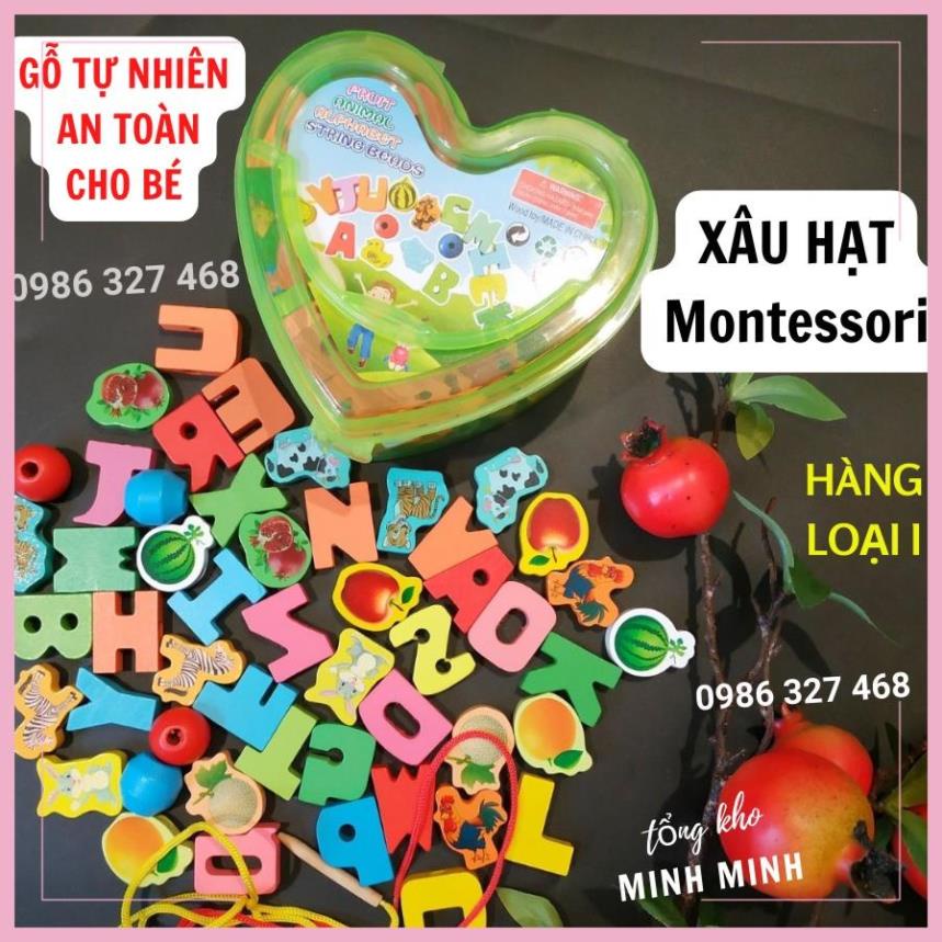 Đồ chơi trí tuệ Montessori - Đồ chơi Xâu Hạt Gỗ Hộp Trái Tim Rèn Luyện Sự kiên nhẫn và Khéo Léo của đôi tay