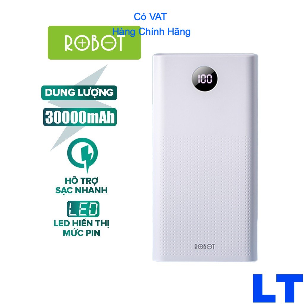 Pin Sạc Dự Phòng 30.000mAh ROBOT RT30 Sạc Nhanh PD/QC 3.0 Công Suất 22.5W 3 Cổng Sạc Ra Chính Hãng
