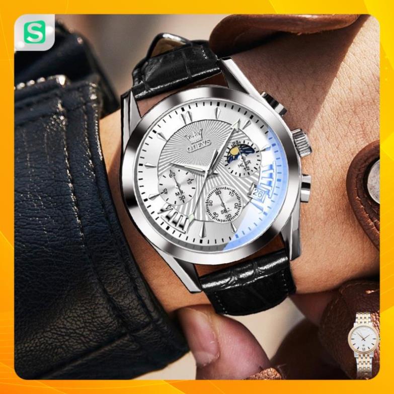 Đồng hồ nam chính hãng OLEVS 2876 dây da bò  Chống thấm nước sâu  hiệu ứng phát sáng