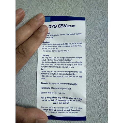 D79 GSV cream kem bôi ngừa mụn trứng cá, mụn lưng tuyp 15g