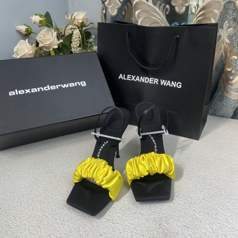 Alexander Wang Giày Cao Gót Màu Vàng Phong Cách Nóng Ba Kiểu Để Lựa Chọn Từ 5 / 7 / 10cm Bạc Trang Trí Kim Cương Đầu Phẳng Nhập Khẩu Lụa Satin Dép Stiletto Gót Chân Joker Thoải Mái