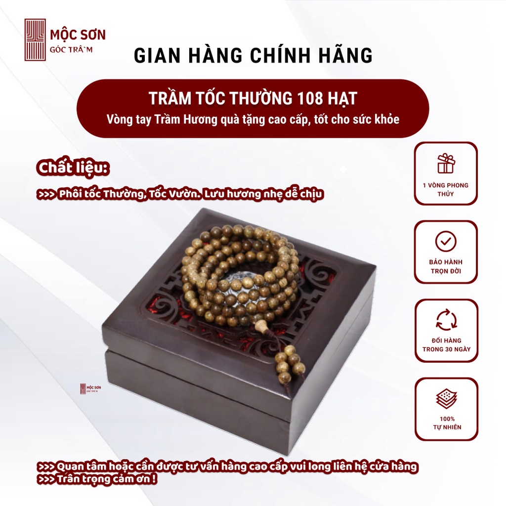 Vòng Tay Trầm 108 Hạt Hương Mộc Sơn Trầm Tốc Việt Cao Cấp | Trầm Tự Nhiên Bảo Hành Trọn Đời Hương Thơm Dễ Chịu