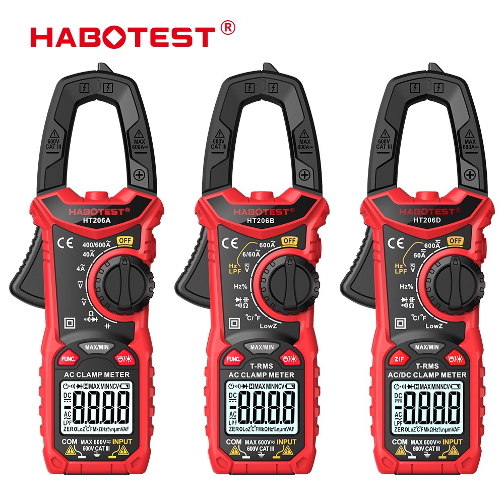 HABOTEST HT206 600V AC/DC kỹ thuật số Caliper Meter 6000 Đếm Phạm vi dòng tự động vạn năng 600A Amp Kiểm tra điện áp Ohm liên tục Hz