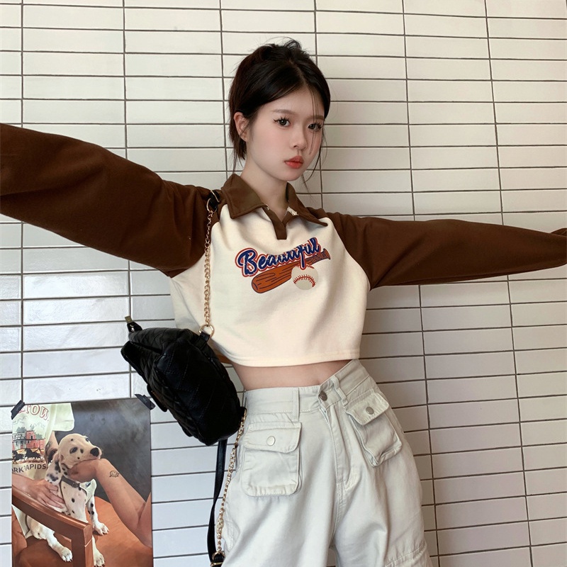 IELGY  Áo Croptop Tay Dài In Chữ Thời Trang Dành Cho Nữ