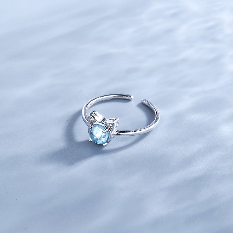 (0789) Nhẫn Đeo Tay Mèo Đá Trong Ánh Xanh