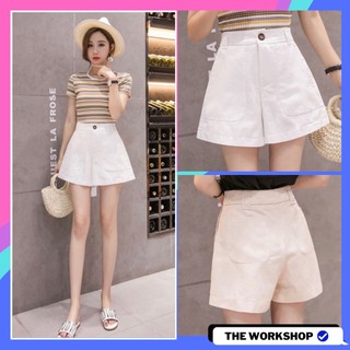 Quần short nữ cạp cao ống rộng có túi xinh xắn quần đùi nữ kaki đứng form phù hợp mặc nhà đi chơi du lịch