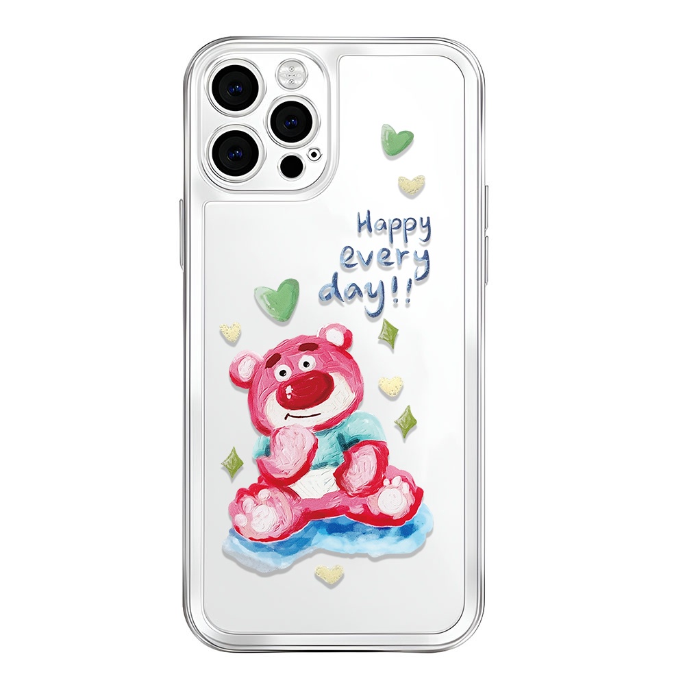 Ốp Điện Thoại Kiểu Tranh Sơn Dầu Hình Gấu Và Dâu Tây Cho iphone 14ProMax 14pro 13 11 12 7 Plus X XR