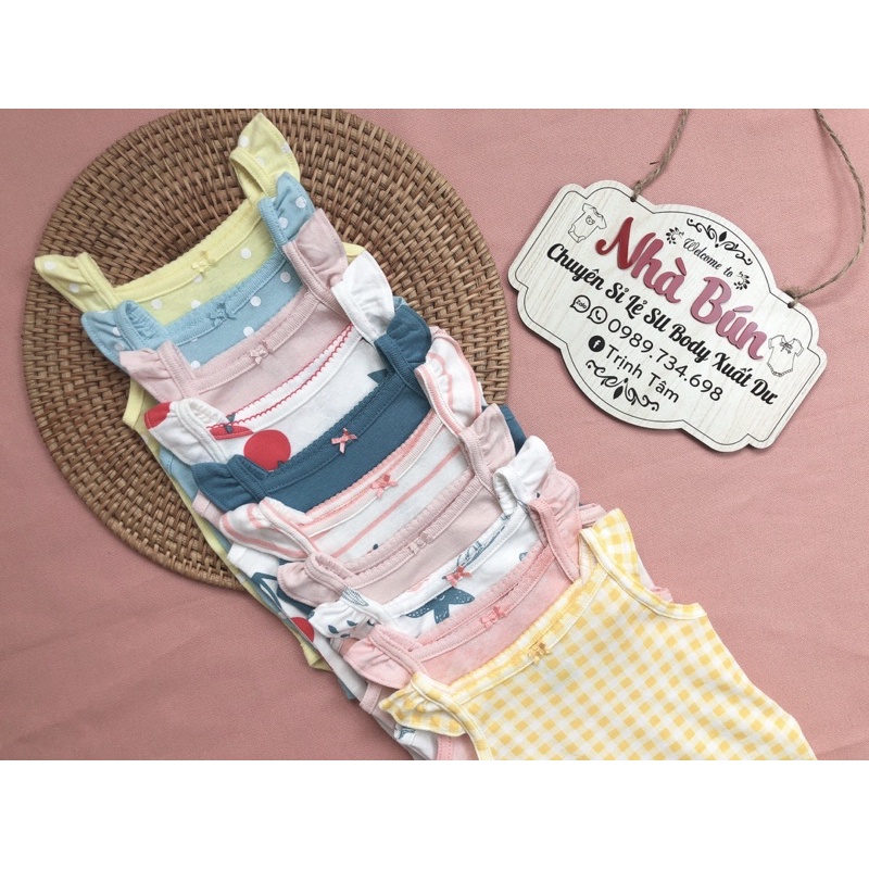 Set 4c Bodychip/ bodysuit 2 dây/ cánh tiên cho bé chất cotton organic