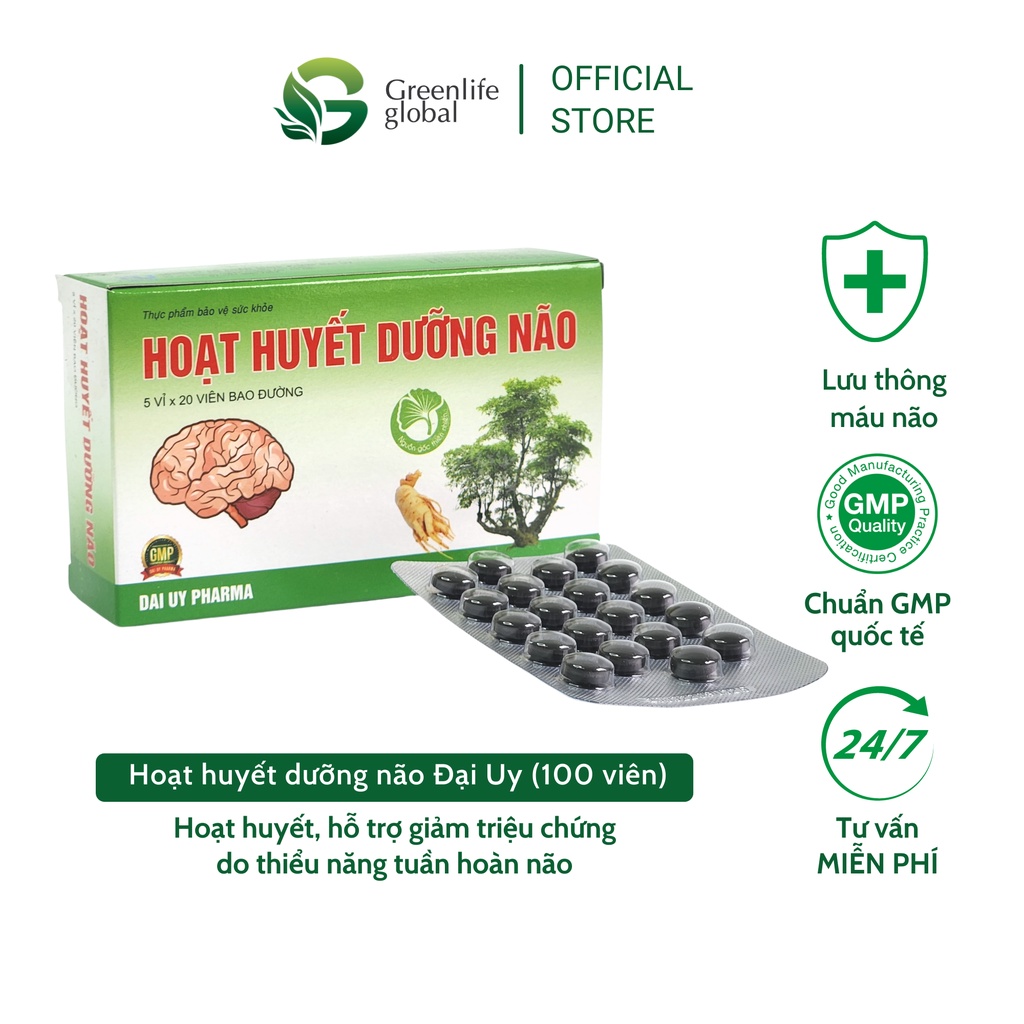 Hoạt Huyết Dưỡng Não Đại Uy (100 viên) bổ não, tuần hoàn não, cải thiện và tăng cường trí nhớ (bao phim, bao đường)