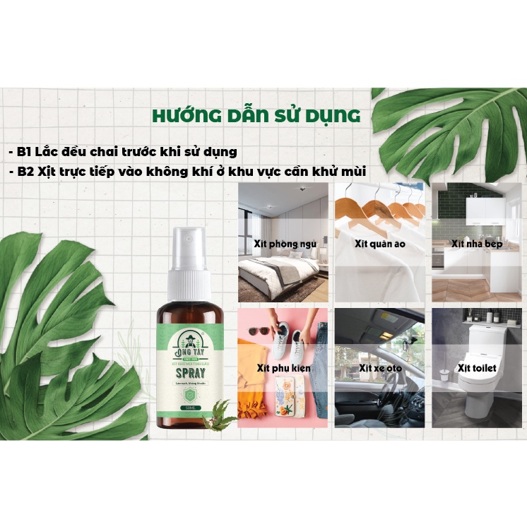 Xịt khử mùi kháng khuẩn tinh dầu Sả Chanh, Bạc Hà, Quế, Bạch Đàn Chanh ÔNG TÂY dung tích 250ml/1L