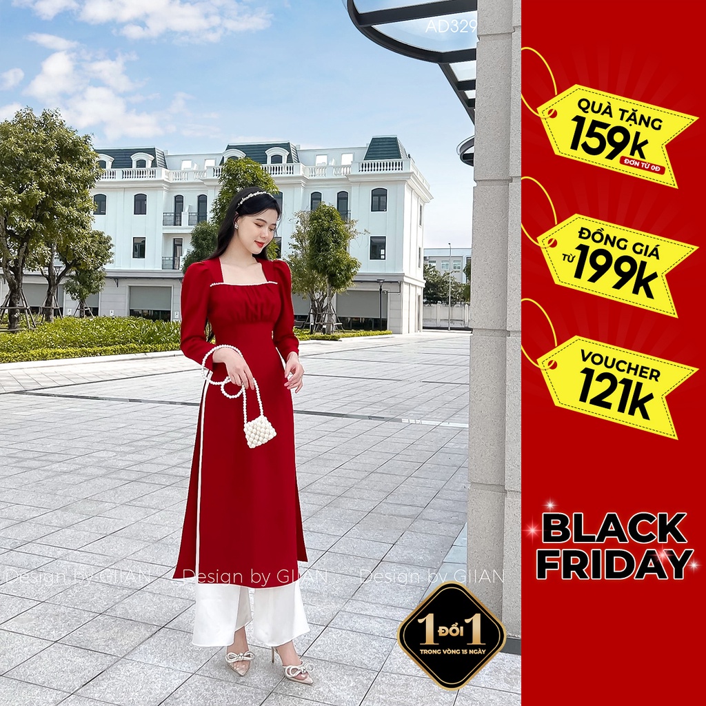 Áo dài cách tân cổ vuông thiết kế tay lỡ chính hãng Giian GAD329