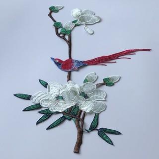 Saskia mộc lan hoa chim thêu vải miếng dán trẻ em hanfu trang trí quần áo miếng dán lỗ phụ kiện handmade diy