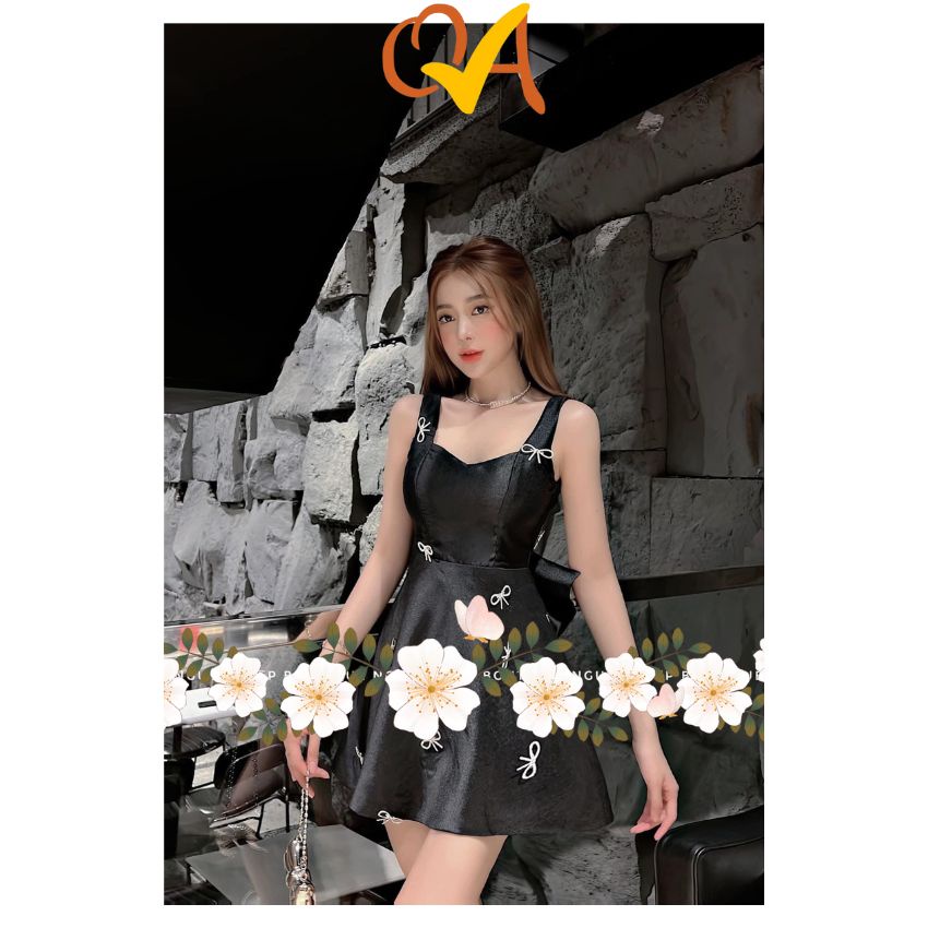 Đầm kim tuyến cài nơ thời trang nữ dự tiệc, dạo phố Quocanh