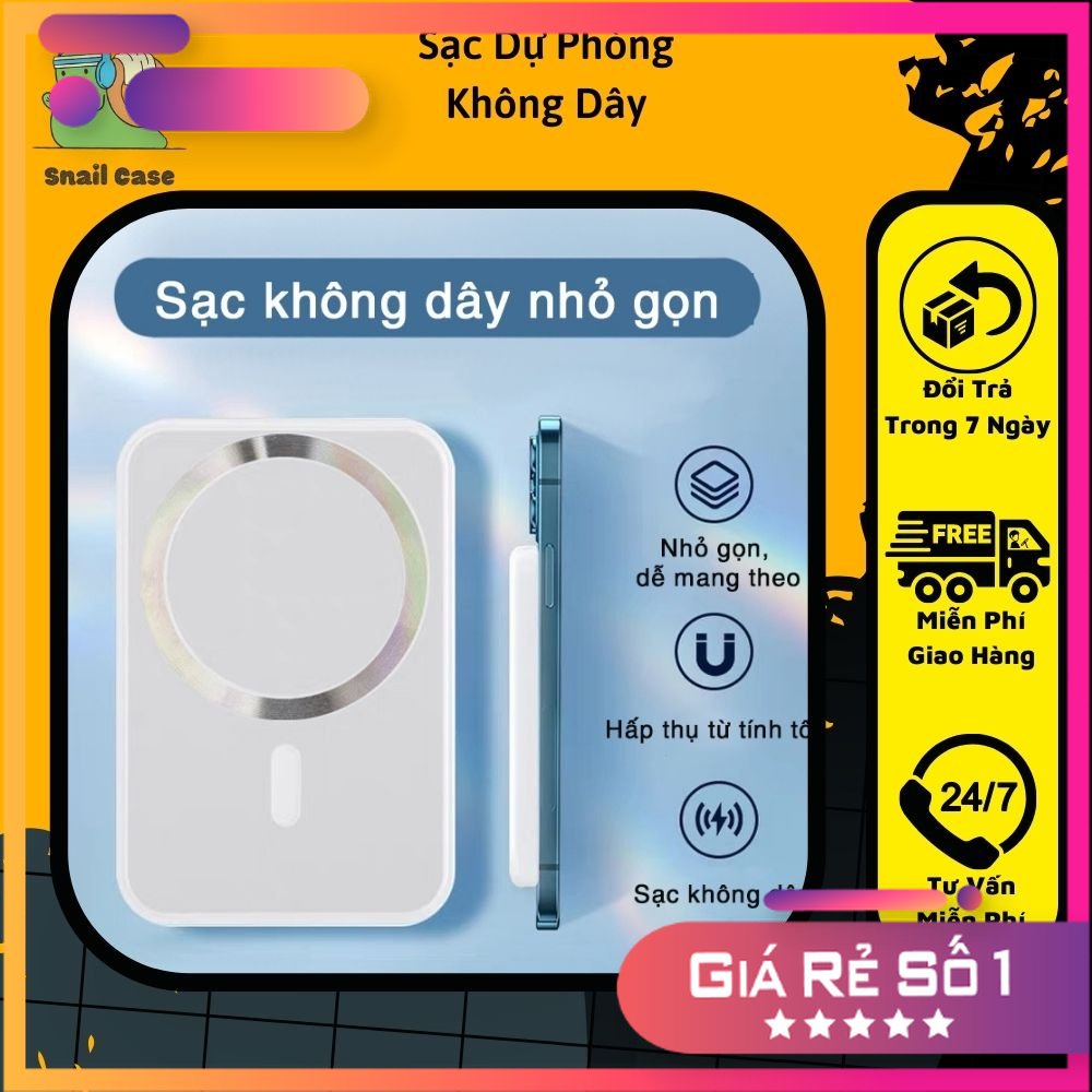 Sạc Dự Phòng Không Dây Từ Tính Sạc Nhanh Pin 5000 mah Mini Nhỏ Gọn Cao Cấp Cho Điện Thoại (phutuan91)
