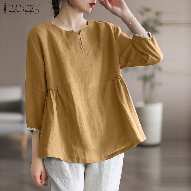 Áo nữ ZANZEA tay 3 / 4 cổ chữ V phối ren thời trang quyến rũ