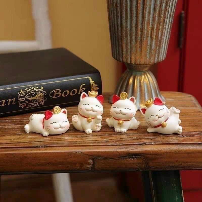 Bộ 4 mèo thần tài may mắn để bàn dùng làm quà tặng, trang trí bàn làm việc, góc học tập cute