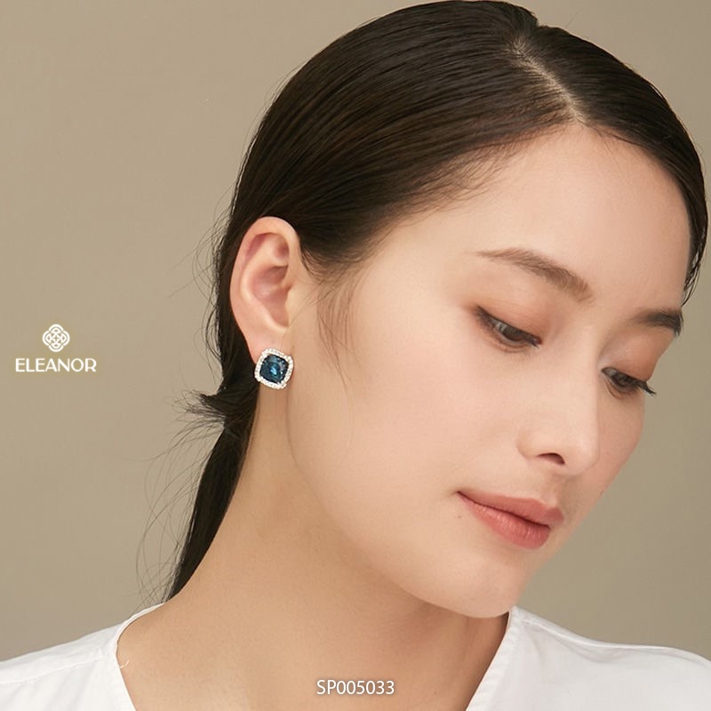 Bông tai nữ chuôi bạc 925 Eleanor Accessories hình vuông đính đá xanh phụ kiện trang sức 5033