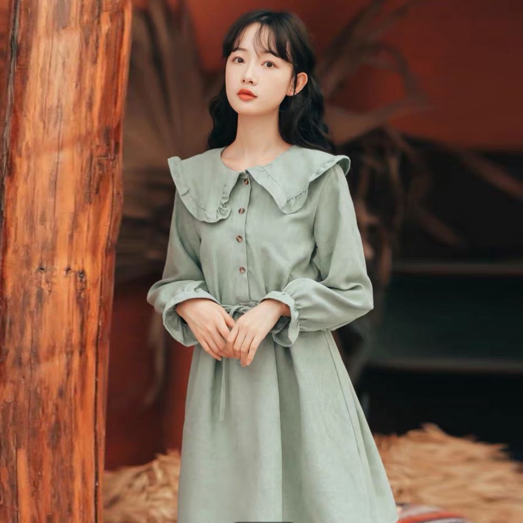 Váy đầm tiểu thư phối tay vitange dự tiệc cổ sơ mi dễ thương phong cách tiểu thư - Janary