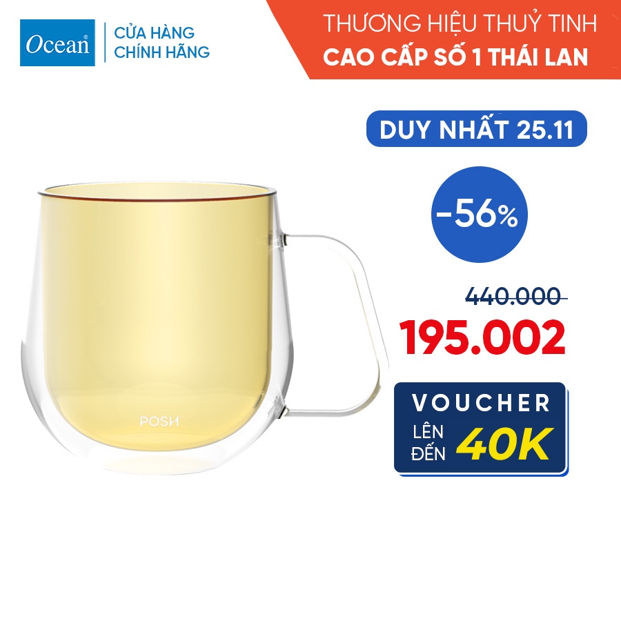 Ly thủy tinh 2 lớp Ocean Groove Mug - Moon light 360ml