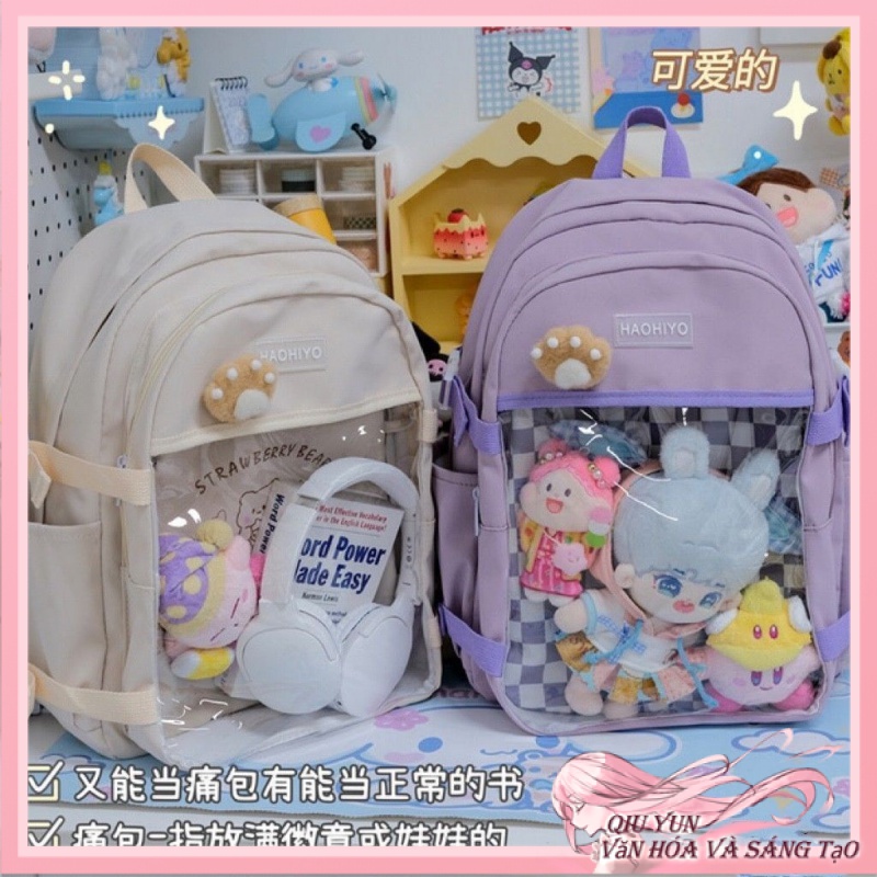 Ba lô trong suốt, túi messenger, ba lô nữ, túi wego, túi búp bê jk 20cm nhật bản dung tích lớn dễ thương, trái tim cô gái trong suốt mới