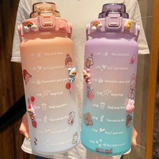 Bình nước 2 lít có vạch chia giờ nhắc thời gian uống, Bình nước cute (KÈM STICKER)