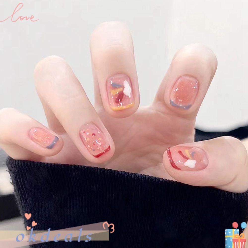 Bộ 24 Móng Tay Giả Ngắn / Tròn / Vuông Có Thể Tháo Rời