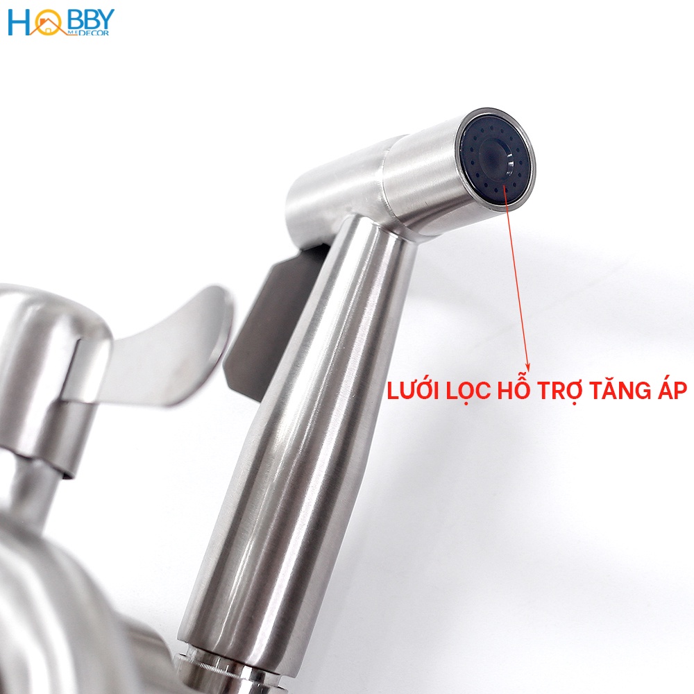 Vòi xịt vệ sinh kèm vòi xả nước dây lò xo rút gọn Hobby Home Decor GXLX chuẩn Inox 304 hỗ trợ phun tăng áp - dây dài 2m