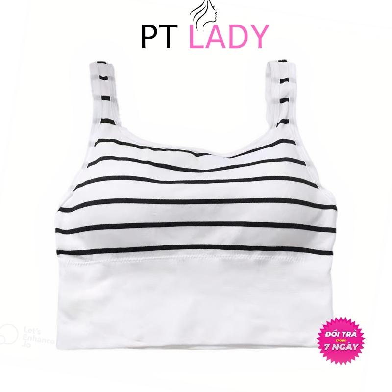 Áo bra nữ tập gym thể thao kẻ sọc ngang 2 màu trắng đen co giãn tốt thoáng mát PT Lady BRA 223