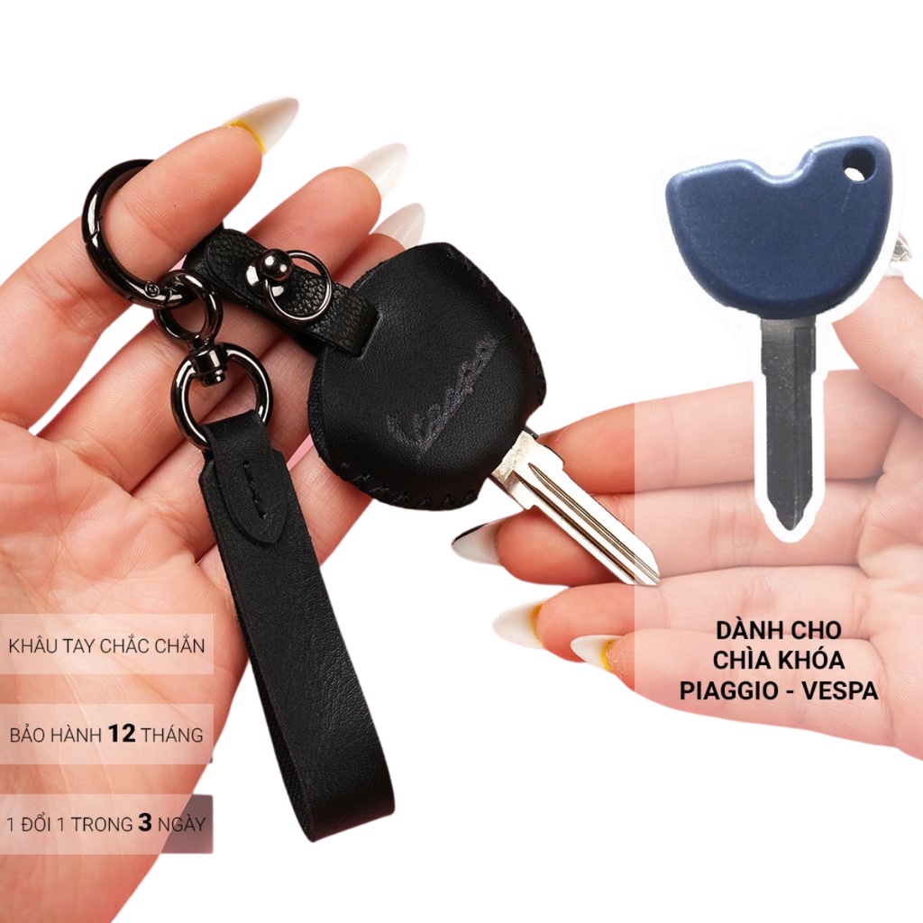 Bao da bảo vệ chìa khóa Piagio Vespa khâu tay thủ công, móc A hiện đại