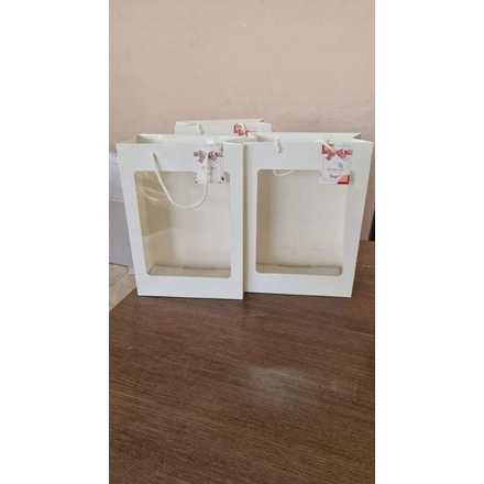 COMBO 10 TÚI GIẤY TRẮNG MẶT KÍNH TẶNG KÈM THIỆP TREO MINI KT 25X35CM, ĐÁY 13CM