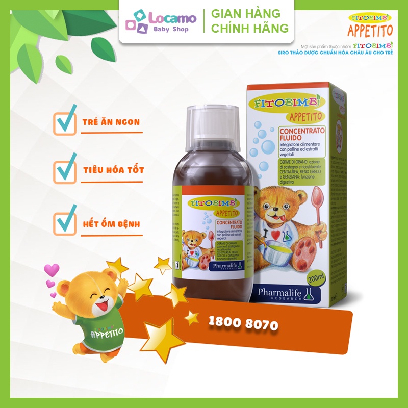 Siro ăn ngon cho bé Fitobimbi Appetito Giảm biếng ăn Giúp bé hấp thu dinh dưỡng hiệu quả Hết biếng ăn Chai 200ml