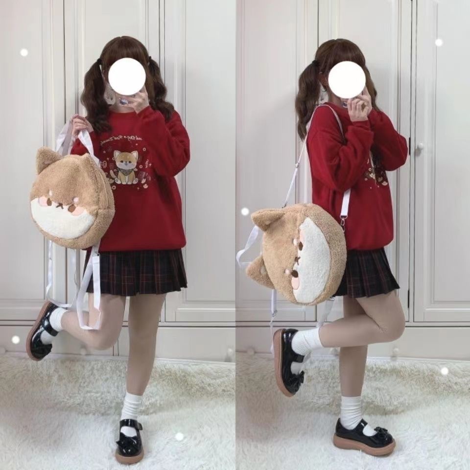 Ba Lô Bông Hình Chú Chó Shiba Inu Phong Cách Lolita Nhật Bản Đáng Yêu Kích Thước 46.6cm 40 X 35