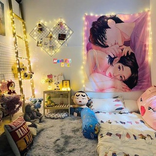 Bộ Tranh Vải Decor Trang Trí Phòng Kèm Đèn - Cờ Tranh Vải Treo Tường 101x141cm - MM