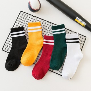 Set 5 đôi vớ cổ cao 2 sọc to, vớ họa tiết sọc nam nữ cá tính