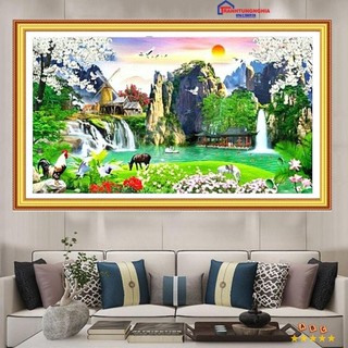 Tranh đính đá phong cảnh sơn thủy hữu tình tuyệt đẹp LV441 (1m30 x 75cm)