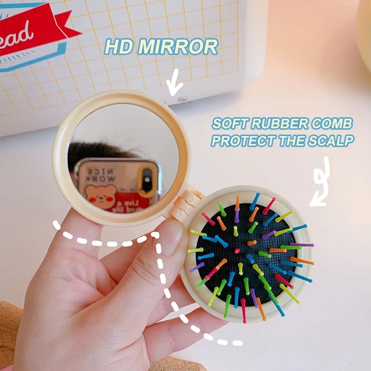 Lược Chải Tóc Mát Xa Da Đầu Bằng Nhựa Có Gương Trang Điểm Hình Hoạt Hình Ba Chiều Dễ Thương