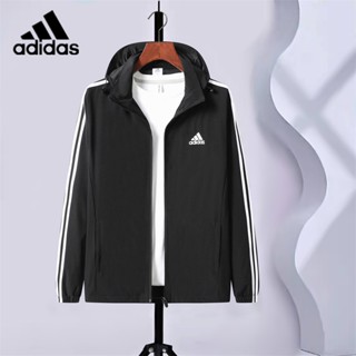 Áo Khoác Gió Thêu Logo Adidas Phối Khóa Kéo Có Nón Tháo Rời Được Thời Trang Cho Nam Và Nữ