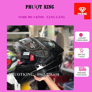 Mũ bảo hiểm fullface YOHE 981 2 kính đen bóng tặng găng - PHƯỢT KING