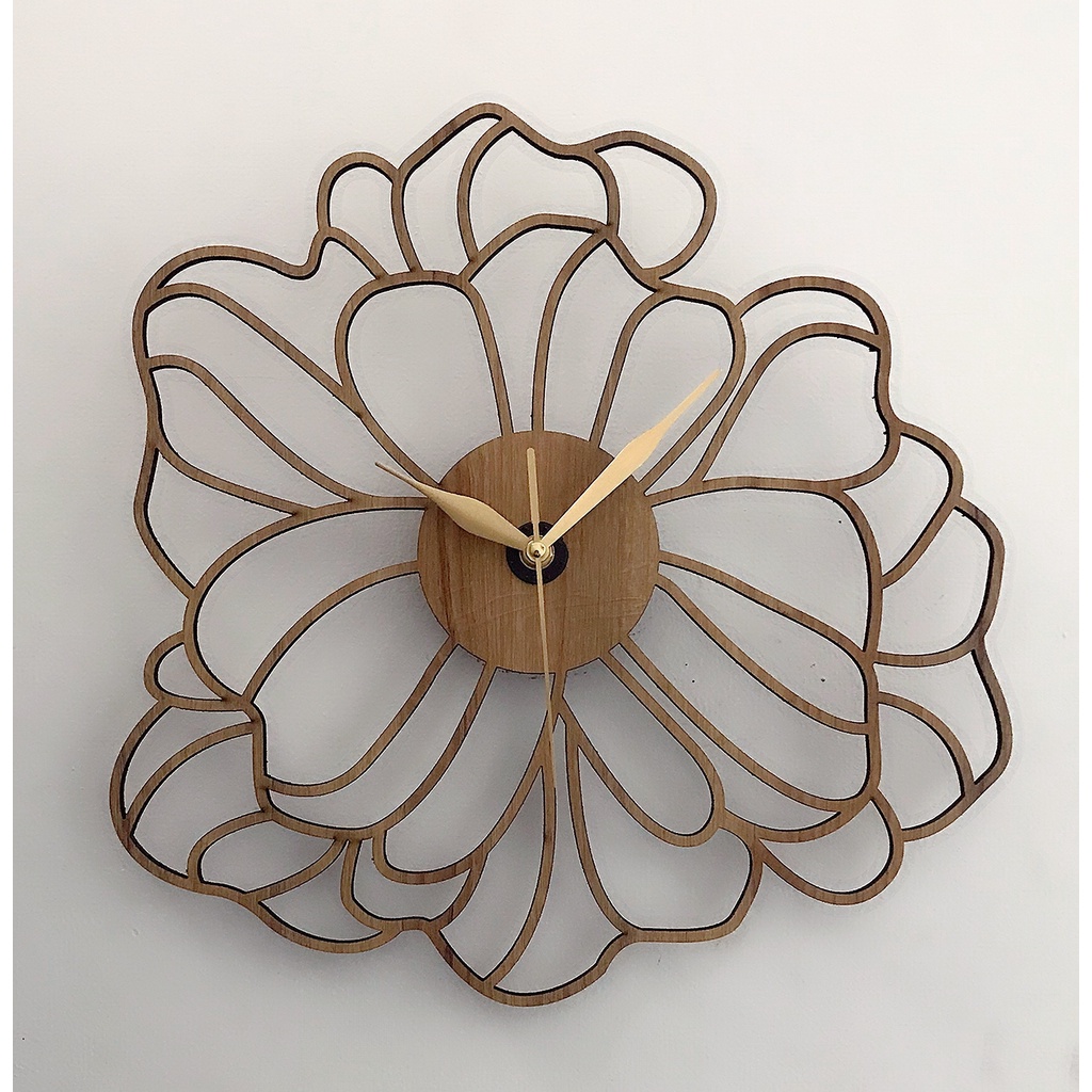 Đồng hồ CNC gỗ, đồng hồ trang trí tối giản, đồng hồ Peony Flower - Monomi C032W