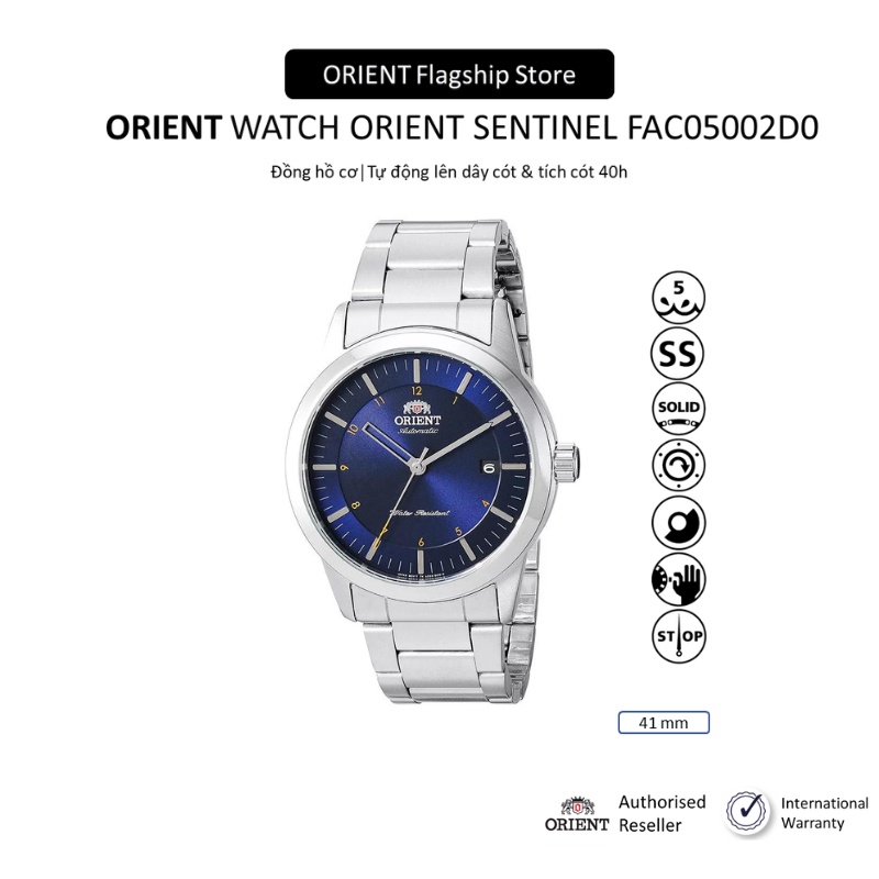 Đồng hồ nam Orient Sentinel FAC05002D0 Automatic lộ cơ mặt kính chống xước dây thép đeo tay cao cấp chính hãng