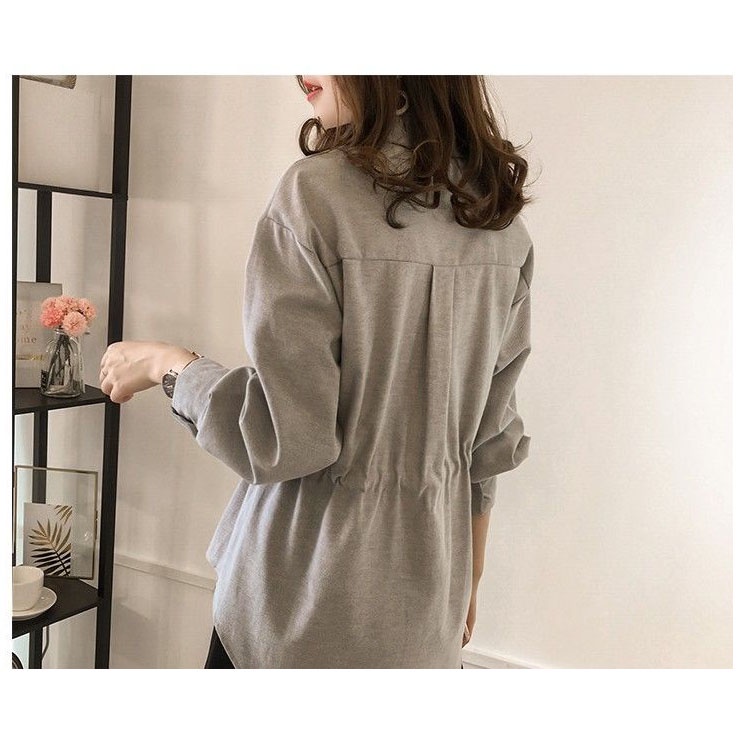 Áo Sơ Mi Dài Tay Dáng Rộng Có Dây Rút Eo Phong Cách Tiểu Thư Trẻ Trung