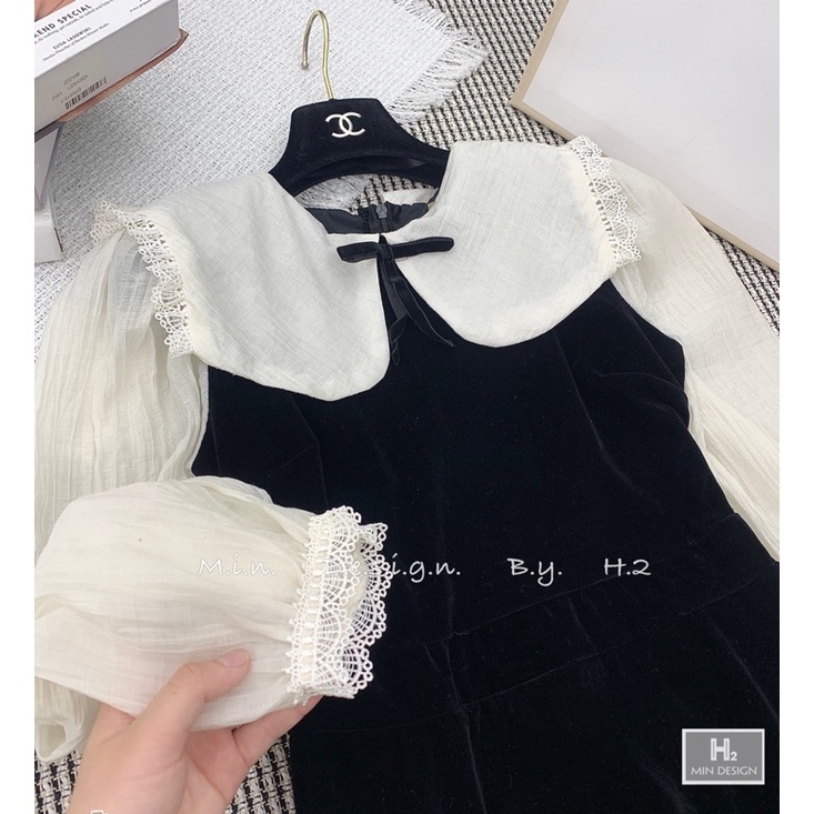 Váy nhung dài tay cổ bèo minashouse