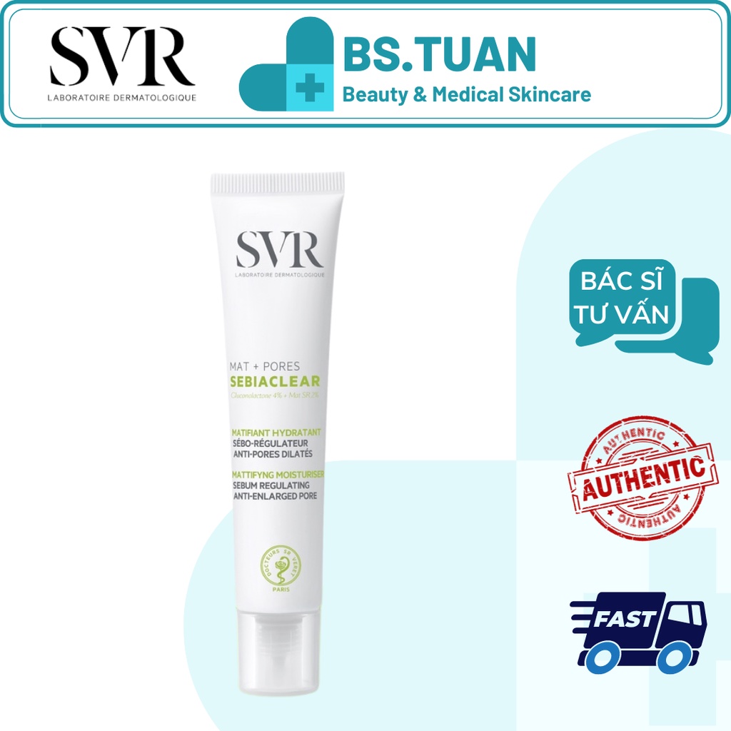 Kem dưỡng SVR SEBIACLEAR MAT+PORES kiềm dầu giảm mụn thu nhỏ lỗ chân lông 40ML